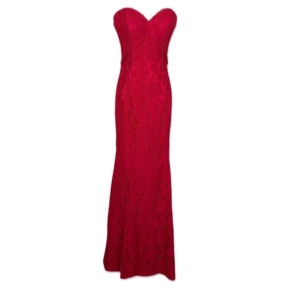 Elegant Red Strapless Lace Dress - Picture 1 of 7